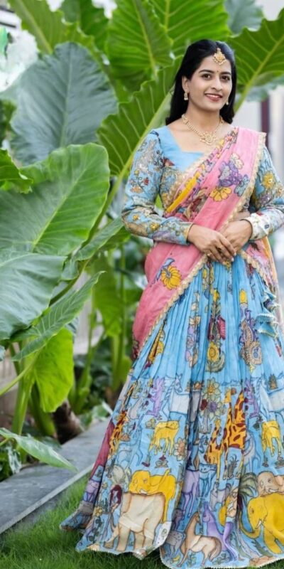 Aglow Blue Cotton Kalamkari Print Lehenga Choli | Lehenga, Bollywood Lehenga, Creative Lehenga, Designer Lehenga, Embroidered Lehenga, Party Wear Lehenga