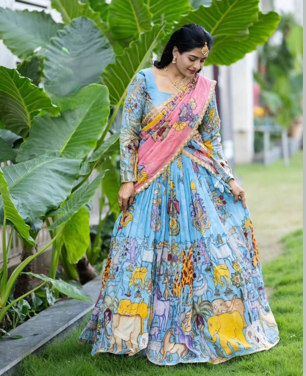 Aglow Blue Cotton Kalamkari Print Lehenga Choli | Lehenga, Bollywood Lehenga, Creative Lehenga, Designer Lehenga, Embroidered Lehenga, Party Wear Lehenga