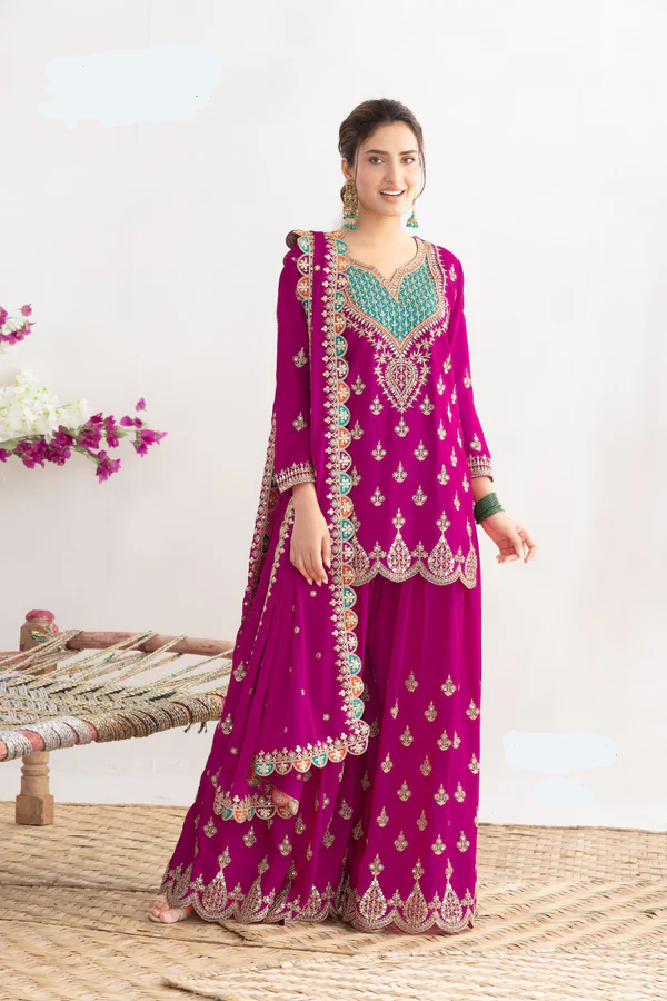 Aglow Rani Pink Chinon Embroider Work Salwar Suit | Jump Suits, Salwar suit, Casual Suits, Creative suits, Designer Suits, Palazzo Suits, Party Wear Suits, Patiala Suits, Straight Suits