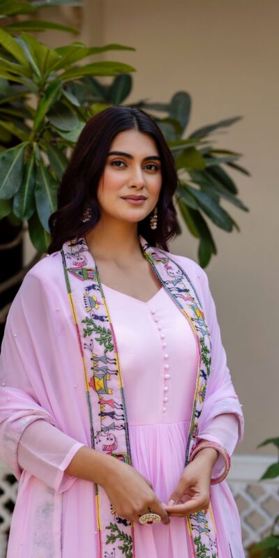 Alluring Pink Georgette Embroider Work Gown | Gowns, Bollywood Gowns, Creative Gowns, Designer Gowns, Embroidered Gowns, Party Wear Gowns