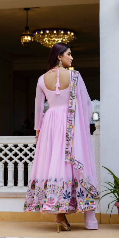 Alluring Pink Georgette Embroider Work Gown | Gowns, Bollywood Gowns, Creative Gowns, Designer Gowns, Embroidered Gowns, Party Wear Gowns