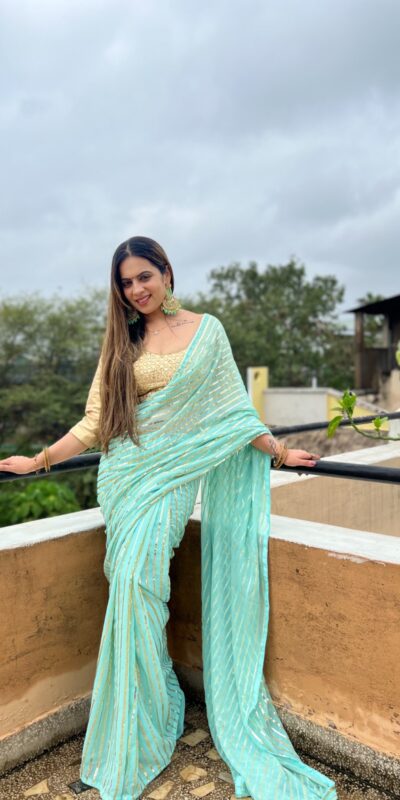 Aquamarine Georgette Embroidery Sequence Saree | Sarees, Bollywood Sarees, Creative Sarees, Designer Sarees, Embroidered Sarees, Ethnic Saree, Modern Digital sarees, Party Wear Sarees