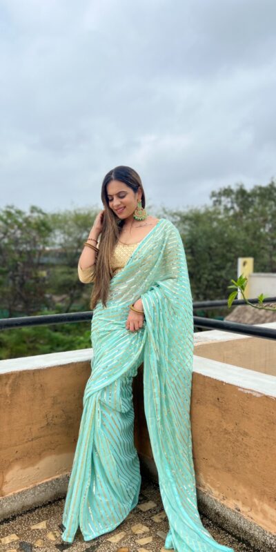 Aquamarine Georgette Embroidery Sequence Saree | Sarees, Bollywood Sarees, Creative Sarees, Designer Sarees, Embroidered Sarees, Ethnic Saree, Modern Digital sarees, Party Wear Sarees