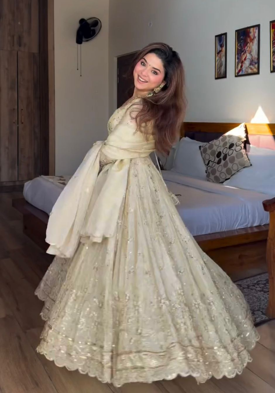 Attractive Cream Chinon Silk Sequence Work Gown | Gowns, Bollywood Gowns, Creative Gowns, Designer Gowns, Embroidered Gowns, Party Wear Gowns