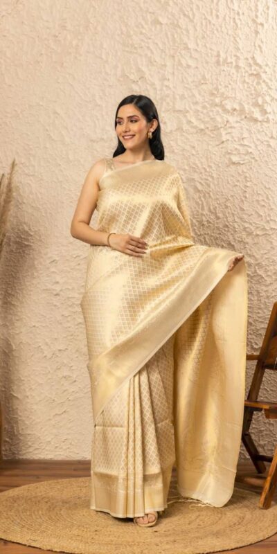 Attractive Off White Lichi Silk Jacquard Work Saree | Sarees, Bollywood Sarees, Creative Sarees, Designer Sarees, Embroidered Sarees, Ethnic Saree, Modern Digital sarees, Party Wear Sarees