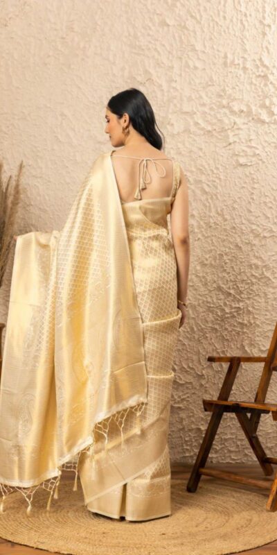 Attractive Off White Lichi Silk Jacquard Work Saree | Sarees, Bollywood Sarees, Creative Sarees, Designer Sarees, Embroidered Sarees, Ethnic Saree, Modern Digital sarees, Party Wear Sarees