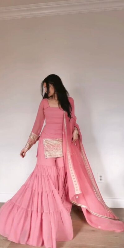 Baby Pink Faux Thread Work Georgette Salwar Suit | Jump Suits, Salwar suit, Casual Suits, Creative suits, Designer Suits, Palazzo Suits, Party Wear Suits, Patiala Suits, Straight Suits