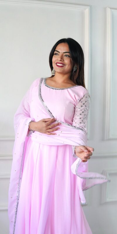 Baby Pink Foix Georgette Embroidery Work Anarkali Gown | Gowns, Bollywood Gowns, Creative Gowns, Designer Gowns, Embroidered Gowns, Party Wear Gowns