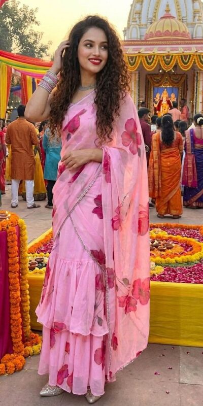 Baby Pink Premium Faux Georgette Digital Print Saree | Sarees, Bollywood Sarees, Creative Sarees, Designer Sarees, Embroidered Sarees, Ethnic Saree, Modern Digital sarees, Party Wear Sarees