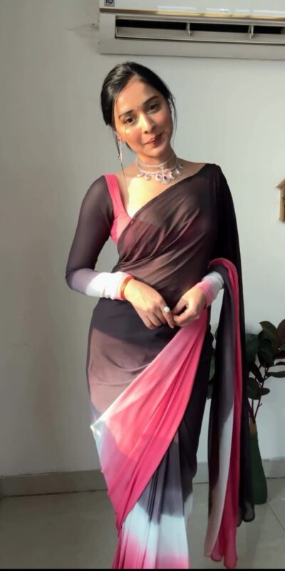 Black and Pink Soft Georgette Silk Ready To Wear Saree | Sarees, Bollywood Sarees, Creative Sarees, Designer Sarees, Embroidered Sarees, Ethnic Saree, Modern Digital sarees, Party Wear Sarees
