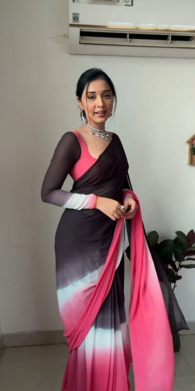 Black and Pink Soft Georgette Silk Ready To Wear Saree | Sarees, Bollywood Sarees, Creative Sarees, Designer Sarees, Embroidered Sarees, Ethnic Saree, Modern Digital sarees, Party Wear Sarees