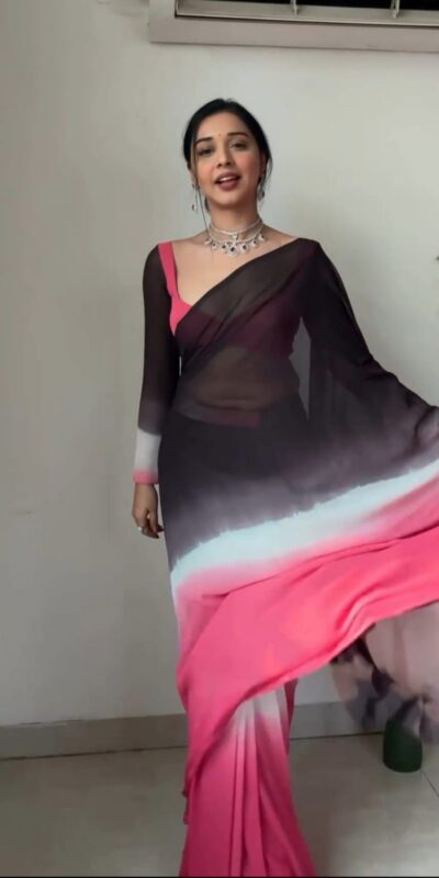 Black and Pink Soft Georgette Silk Ready To Wear Saree | Sarees, Bollywood Sarees, Creative Sarees, Designer Sarees, Embroidered Sarees, Ethnic Saree, Modern Digital sarees, Party Wear Sarees