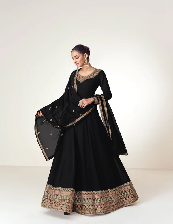 Black Blooming Georgette Embroidery Work Salwar Suit | Jump Suits, Salwar suit, Casual Suits, Creative suits, Designer Suits, Palazzo Suits, Party Wear Suits, Patiala Suits, Straight Suits