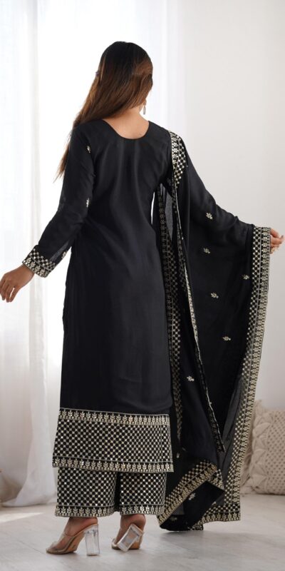 Black Chinon Silk Embroidery Jari Work Salwar Suit | Jump Suits, Salwar suit, Casual Suits, Creative suits, Designer Suits, Palazzo Suits, Party Wear Suits, Patiala Suits, Straight Suits