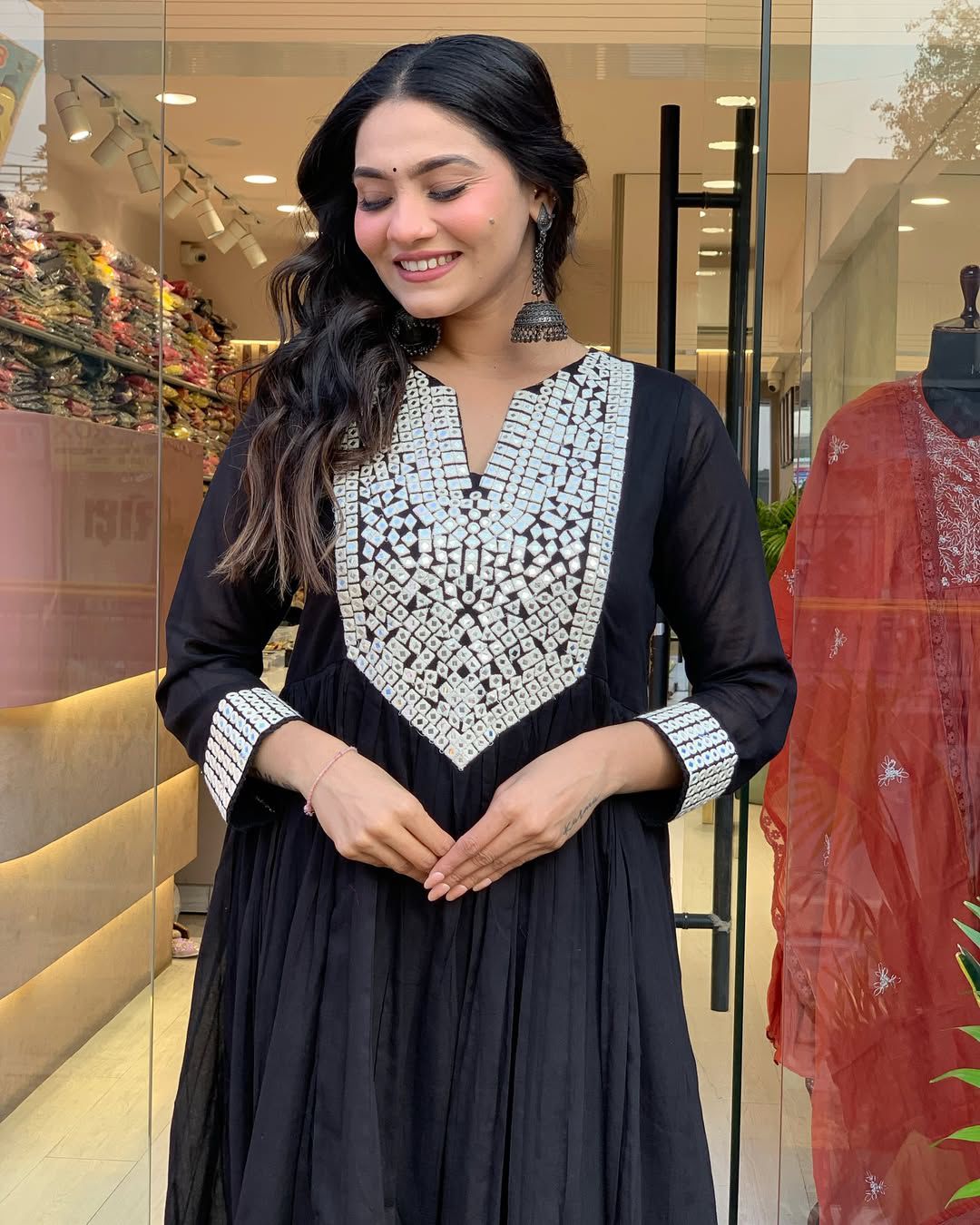 Black Cotton Silk Mirror Work Salwar Suit | Jump Suits, Salwar suit, Casual Suits, Creative suits, Designer Suits, Palazzo Suits, Party Wear Suits, Patiala Suits, Straight Suits