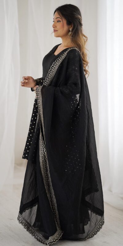 Black Crunchy Silk Embroidery Work Salwar Suit | Jump Suits, Salwar suit, Casual Suits, Creative suits, Designer Suits, Palazzo Suits, Party Wear Suits, Patiala Suits, Straight Suits
