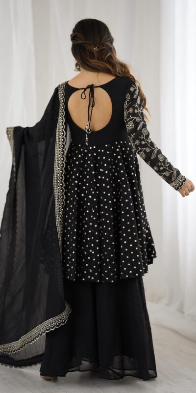 Black Crunchy Silk Embroidery Work Salwar Suit | Jump Suits, Salwar suit, Casual Suits, Creative suits, Designer Suits, Palazzo Suits, Party Wear Suits, Patiala Suits, Straight Suits