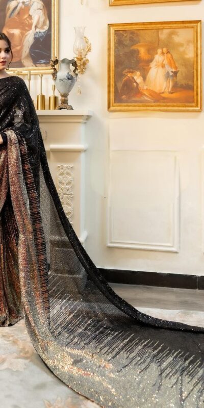 Black Dual Sequins 3MM 5MM Embroidery Sequins Work Saree | Sarees, Bollywood Sarees, Creative Sarees, Designer Sarees, Embroidered Sarees, Ethnic Saree, Modern Digital sarees, Party Wear Sarees