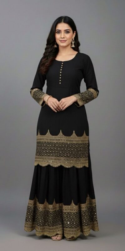 Black Faux Georgette Embroider Salwar Suit | Jump Suits, Salwar suit, Casual Suits, Creative suits, Designer Suits, Palazzo Suits, Party Wear Suits, Patiala Suits, Straight Suits