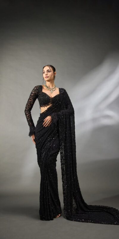 Black Faux Georgette Multi Embroider Work Saree | Sarees, Bollywood Sarees, Creative Sarees, Designer Sarees, Embroidered Sarees, Ethnic Saree, Modern Digital sarees, Party Wear Sarees