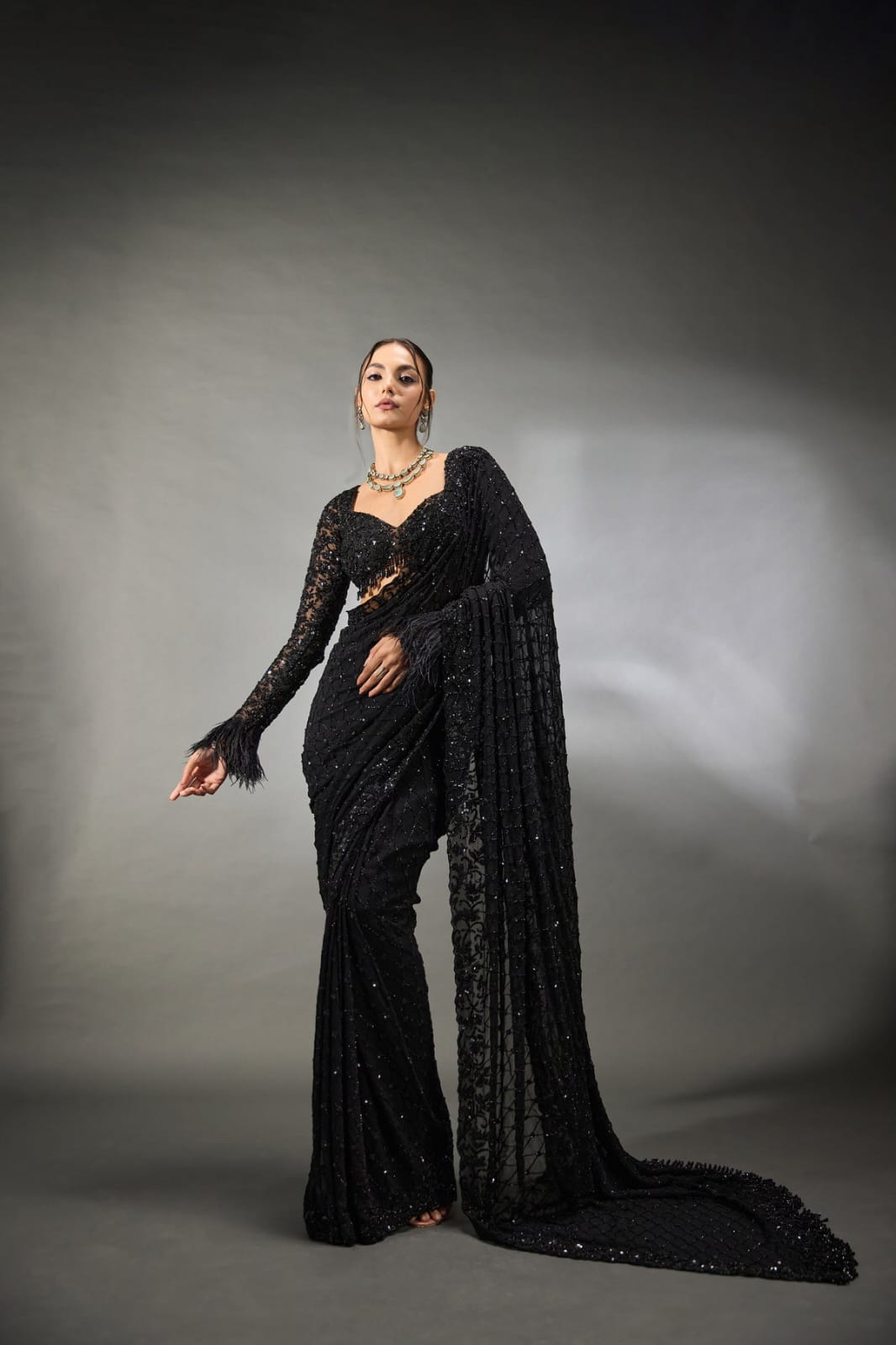 Black Faux Georgette Multi Embroider Work Saree | Sarees, Bollywood Sarees, Creative Sarees, Designer Sarees, Embroidered Sarees, Ethnic Saree, Modern Digital sarees, Party Wear Sarees