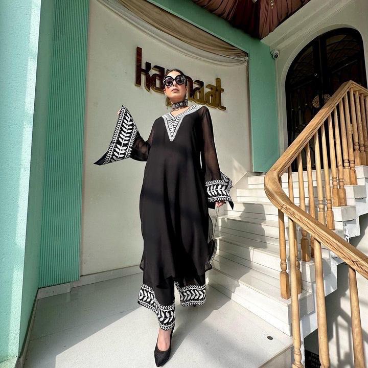 Black Faux Georgette Sequence Hand Work Salwar Suit | Jump Suits, Salwar suit, Casual Suits, Creative suits, Designer Suits, Palazzo Suits, Party Wear Suits, Patiala Suits, Straight Suits