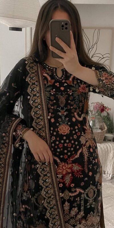 Black Faux Georgette With Sequence Work Salwar Suit | Jump Suits, Salwar suit, Casual Suits, Creative suits, Designer Suits, Palazzo Suits, Party Wear Suits, Patiala Suits, Straight Suits