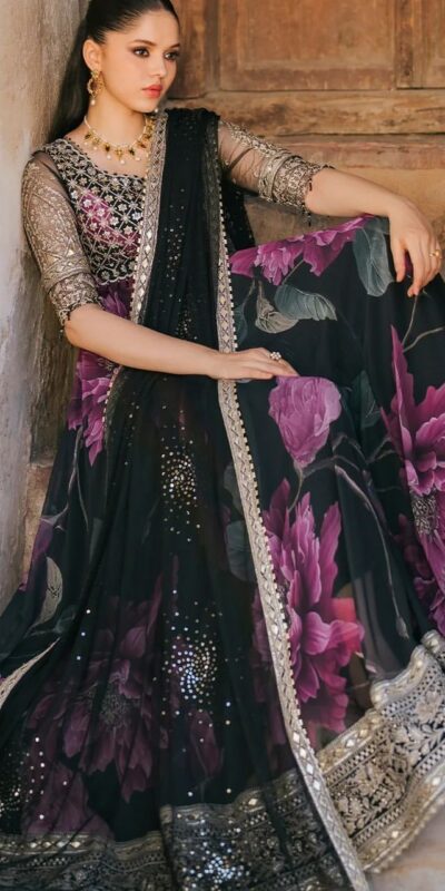 Black Foix Georgette with digital print Anarkali Gown | Gowns, Bollywood Gowns, Creative Gowns, Designer Gowns, Embroidered Gowns, Party Wear Gowns
