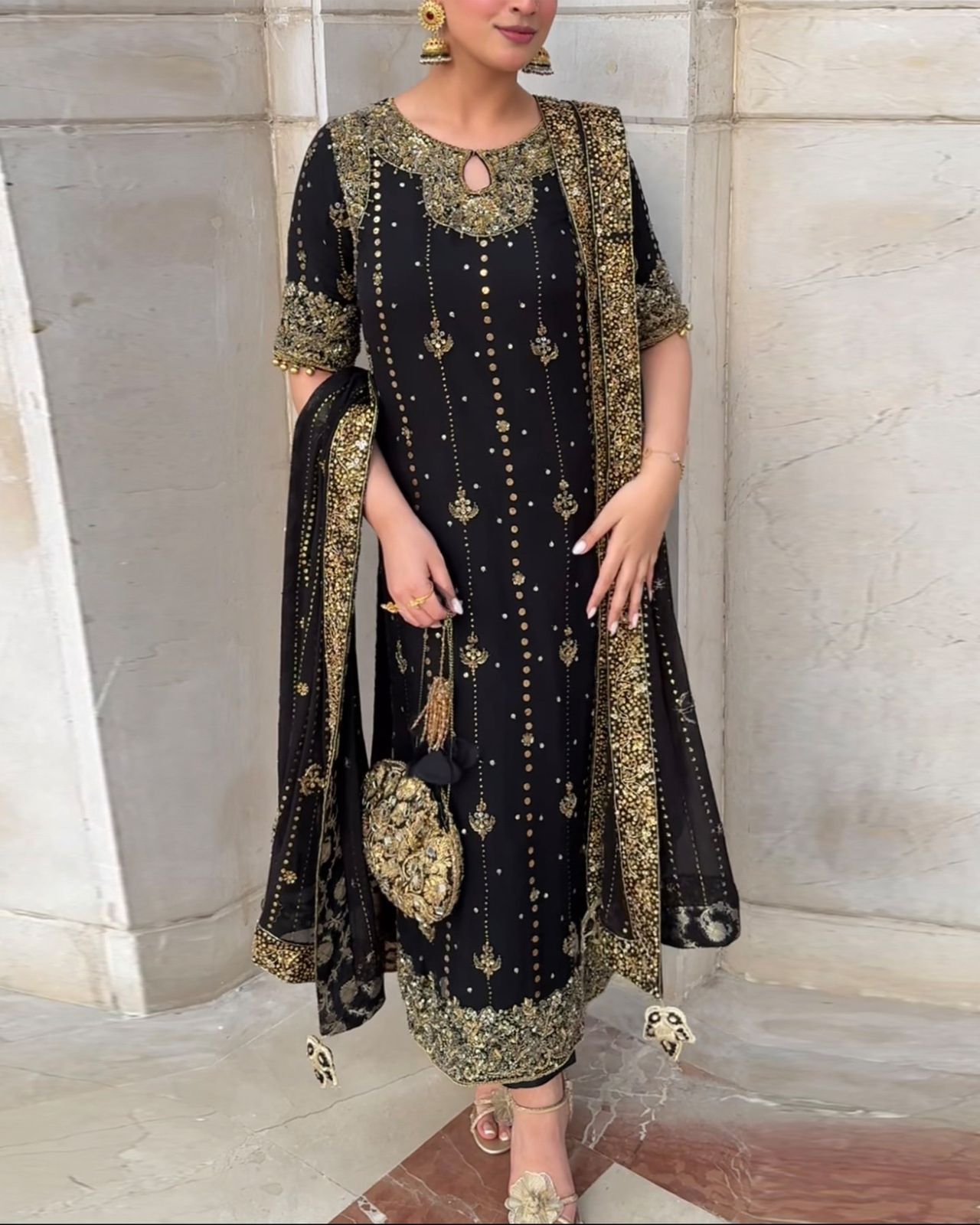 Black Foux Gorgette Lace Work Salwar Suit | Jump Suits, Tops & Bottoms, Track Suits, Salwar suit, Casual Suits, Creative suits, Designer Suits, Palazzo Suits, Party Wear Suits, Patiala Suits, Straight Suits, Trendy Wear