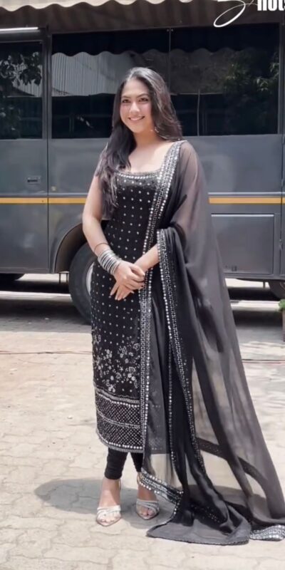 Black Foux Gorgette Mirror Work Salwar Suit | Jump Suits, Tops & Bottoms, Track Suits, Salwar suit, Casual Suits, Creative suits, Designer Suits, Palazzo Suits, Party Wear Suits, Patiala Suits, Straight Suits, Trendy Wear