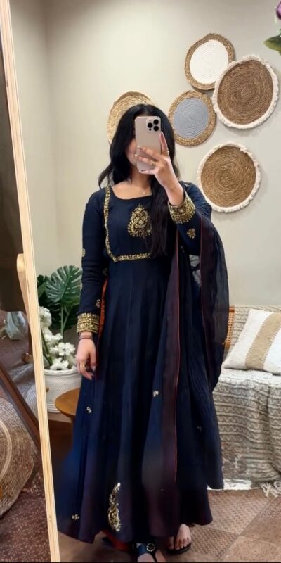 Black Fox Georgette With Embroidery Gown | Gowns, Bollywood Gowns, Creative Gowns, Designer Gowns, Embroidered Gowns, Party Wear Gowns