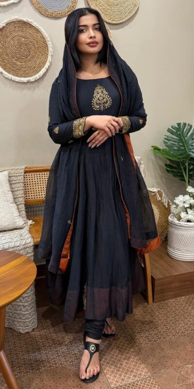 Black Fox Georgette With Embroidery Gown | Gowns, Bollywood Gowns, Creative Gowns, Designer Gowns, Embroidered Gowns, Party Wear Gowns
