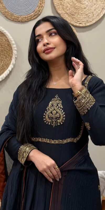 Black Fox Georgette With Embroidery Gown | Gowns, Bollywood Gowns, Creative Gowns, Designer Gowns, Embroidered Gowns, Party Wear Gowns