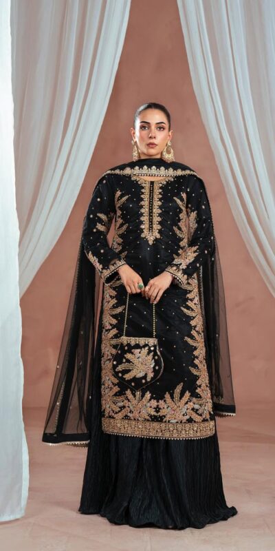 Black Fuax Georgette Embroidery Salwar Suit | Jump Suits, Tops & Bottoms, Track Suits, Salwar suit, Casual Suits, Creative suits, Designer Suits, Palazzo Suits, Party Wear Suits, Patiala Suits, Straight Suits, Trendy Wear