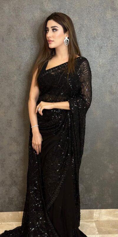 Black Georgette Embroidered Sequin Saree | Sarees, Bollywood Sarees, Creative Sarees, Designer Sarees, Embroidered Sarees, Ethnic Saree, Modern Digital sarees, Party Wear Sarees