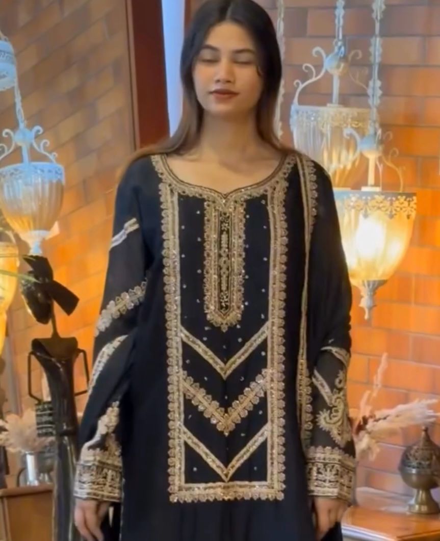 Black Georgette Embroidery Work Salwar Suit | Jump Suits, Salwar suit, Casual Suits, Creative suits, Designer Suits, Palazzo Suits, Party Wear Suits, Patiala Suits, Straight Suits