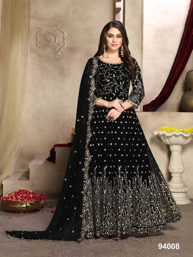 Black Georgette Multi Thread Zari Anarkali Suit | Anarkali Suits, Bollywood Anarkali, Creative-Anarkali, Designer Anarkali, Embroidered Anarkali, Party Wear Anarkali
