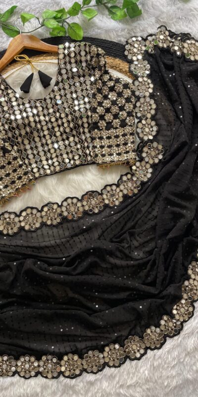 Black Georgette Sequence Work Saree | Sarees, Bollywood Sarees, Creative Sarees, Designer Sarees, Embroidered Sarees, Ethnic Saree, Modern Digital sarees, Party Wear Sarees