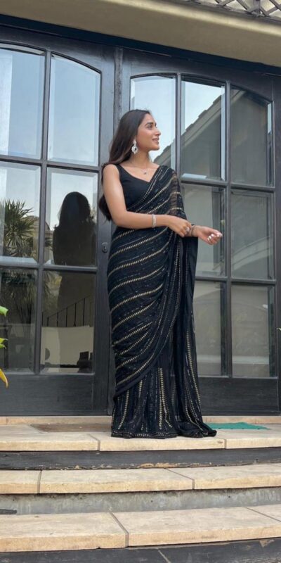 Black Georgette Sequin Work Saree with
Piping | Sarees, Bollywood Sarees, Creative Sarees, Designer Sarees, Embroidered Sarees, Ethnic Saree, Modern Digital sarees, Party Wear Sarees