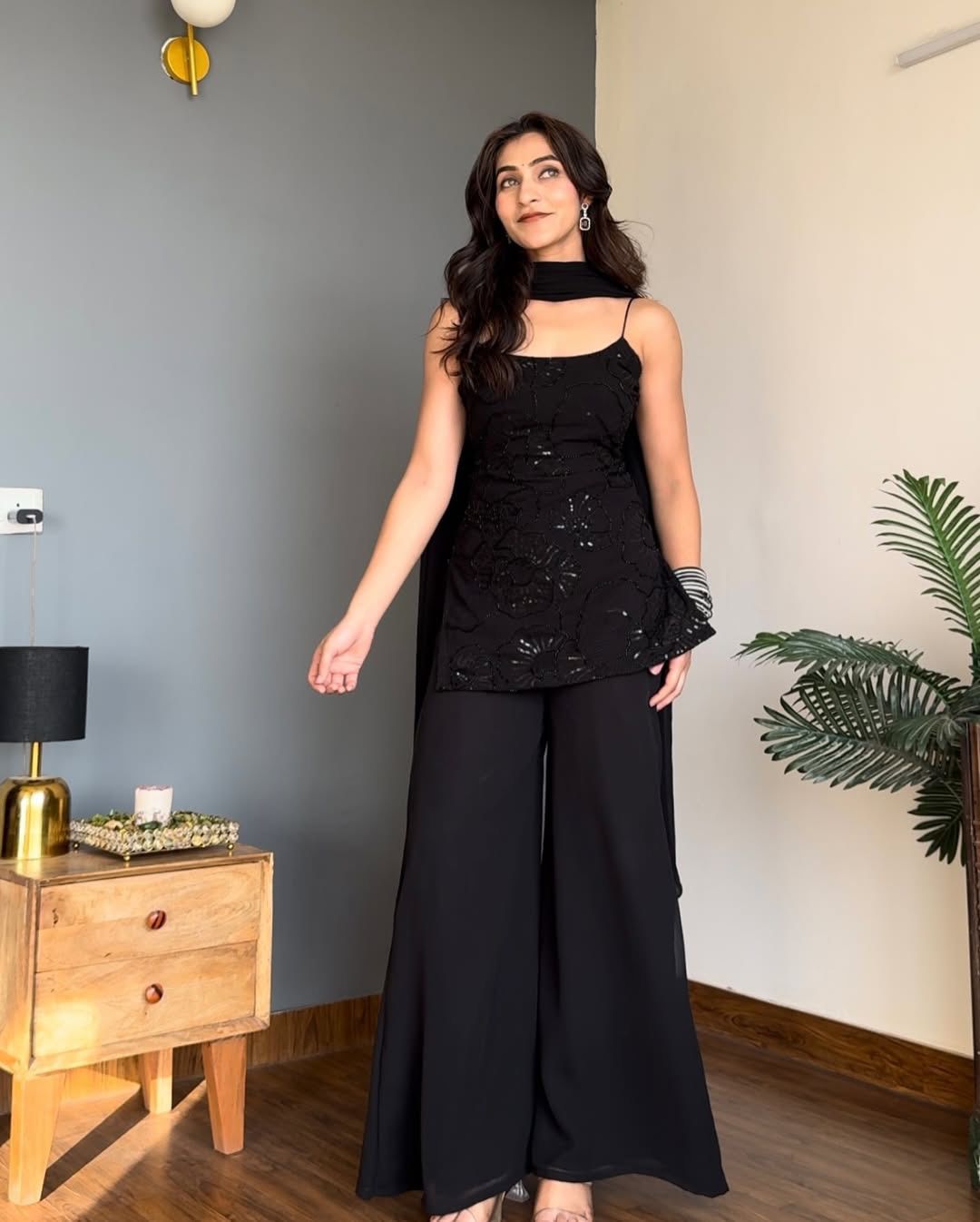 Black Georgette Sequins Work Salwar Suit | Jump Suits, Salwar suit, Casual Suits, Creative suits, Designer Suits, Palazzo Suits, Party Wear Suits, Patiala Suits, Straight Suits