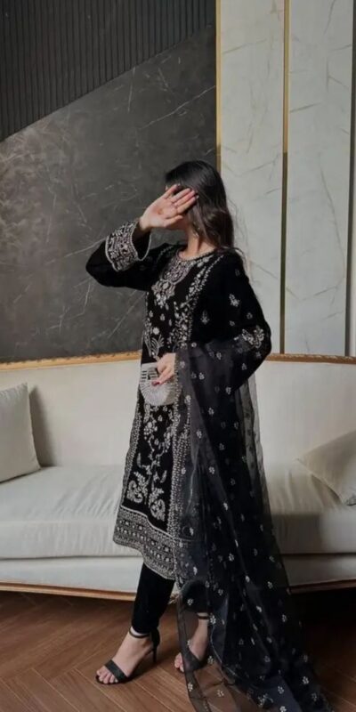 Black Korean Satin Silk Embroidery Work Salwar Suit | Jump Suits, Salwar suit, Casual Suits, Creative suits, Designer Suits, Palazzo Suits, Party Wear Suits, Patiala Suits, Straight Suits