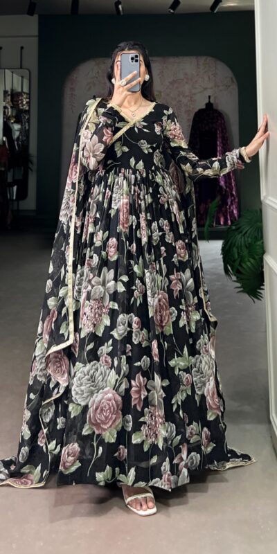 Black Marble Floral Print Lace Touch Up Gown | Gowns, Bollywood Gowns, Creative Gowns, Designer Gowns, Embroidered Gowns, Party Wear Gowns