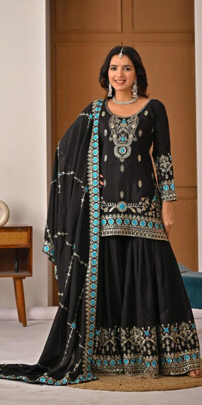 Black NC Vichitra Silk Embroidery Work Salwar Suit | Jump Suits, Salwar suit, Casual Suits, Creative suits, Designer Suits, Palazzo Suits, Party Wear Suits, Patiala Suits, Straight Suits