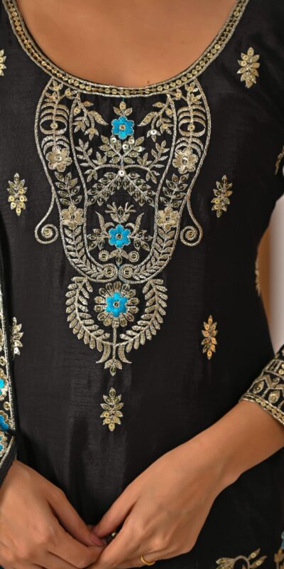Black NC Vichitra Silk Embroidery Work Salwar Suit | Jump Suits, Salwar suit, Casual Suits, Creative suits, Designer Suits, Palazzo Suits, Party Wear Suits, Patiala Suits, Straight Suits