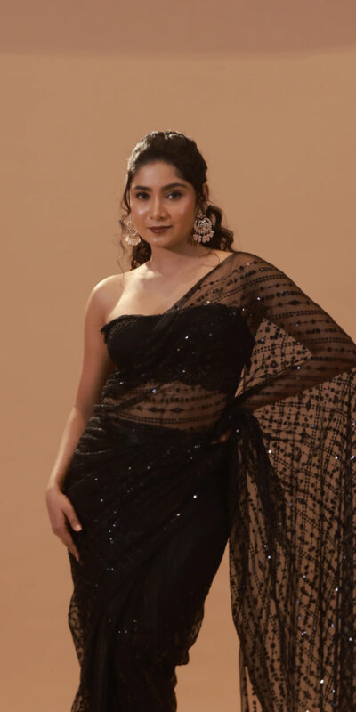 Black Nylon Net Sequence Thread Work Saree | Sarees, Bollywood Sarees, Creative Sarees, Designer Sarees, Embroidered Sarees, Ethnic Saree, Modern Digital sarees, Party Wear Sarees