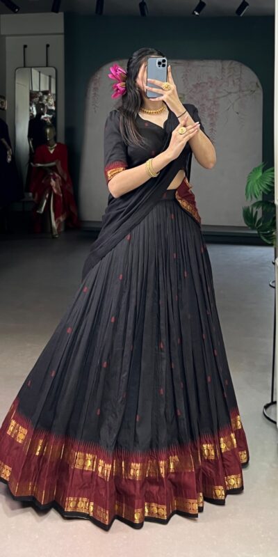 Black Pure Chanderi Zari Work Lehenga Choli | Lehenga, Bollywood Lehenga, Creative Lehenga, Designer Lehenga, Embroidered Lehenga, Party Wear Lehenga
