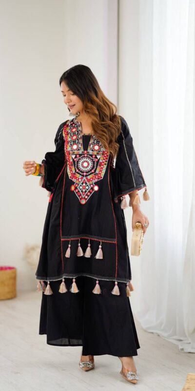 Black Rayon Cotton Embroidery Mirror Work Salwar Suit | Jump Suits, Salwar suit, Casual Suits, Creative suits, Designer Suits, Palazzo Suits, Party Wear Suits, Patiala Suits, Straight Suits