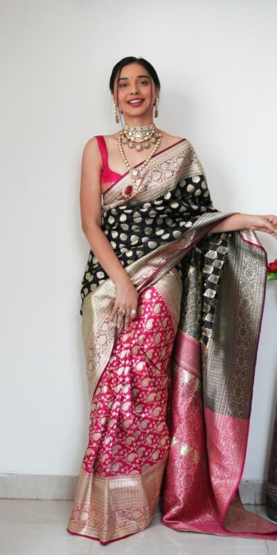 Black Soft Cotton Silk Golden Waving Saree | Sarees, Bollywood Sarees, Creative Sarees, Designer Sarees, Embroidered Sarees, Ethnic Saree, Modern Digital sarees, Party Wear Sarees