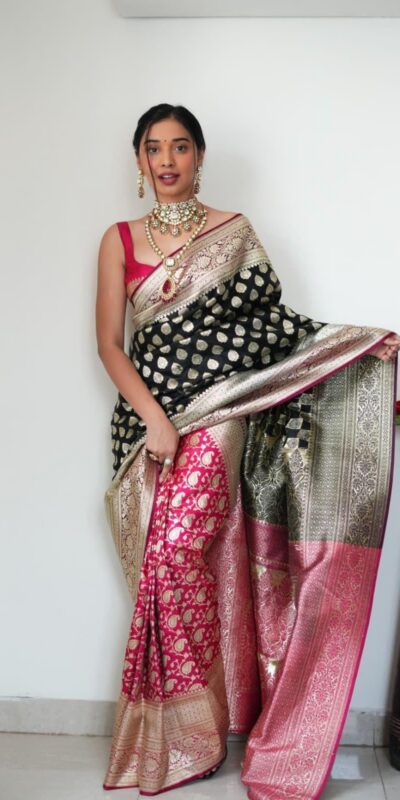 Black Soft Cotton Silk Golden Waving Saree | Sarees, Bollywood Sarees, Creative Sarees, Designer Sarees, Embroidered Sarees, Ethnic Saree, Modern Digital sarees, Party Wear Sarees