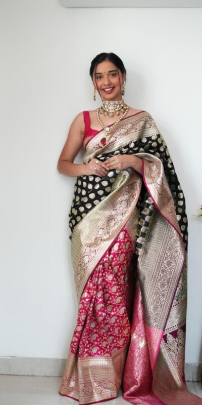 Black Soft Cotton Silk Golden Waving Saree | Sarees, Bollywood Sarees, Creative Sarees, Designer Sarees, Embroidered Sarees, Ethnic Saree, Modern Digital sarees, Party Wear Sarees